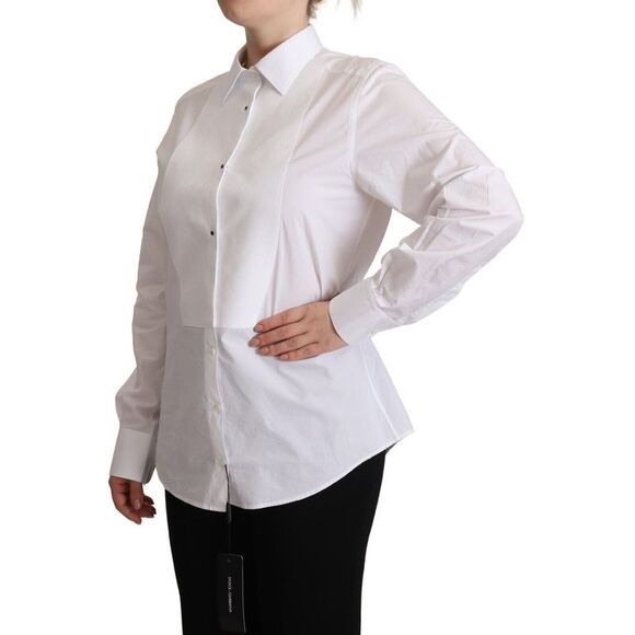 Dolce & Gabbana White Cotton Dress Collared Long Sleeves Shirt Women's Top